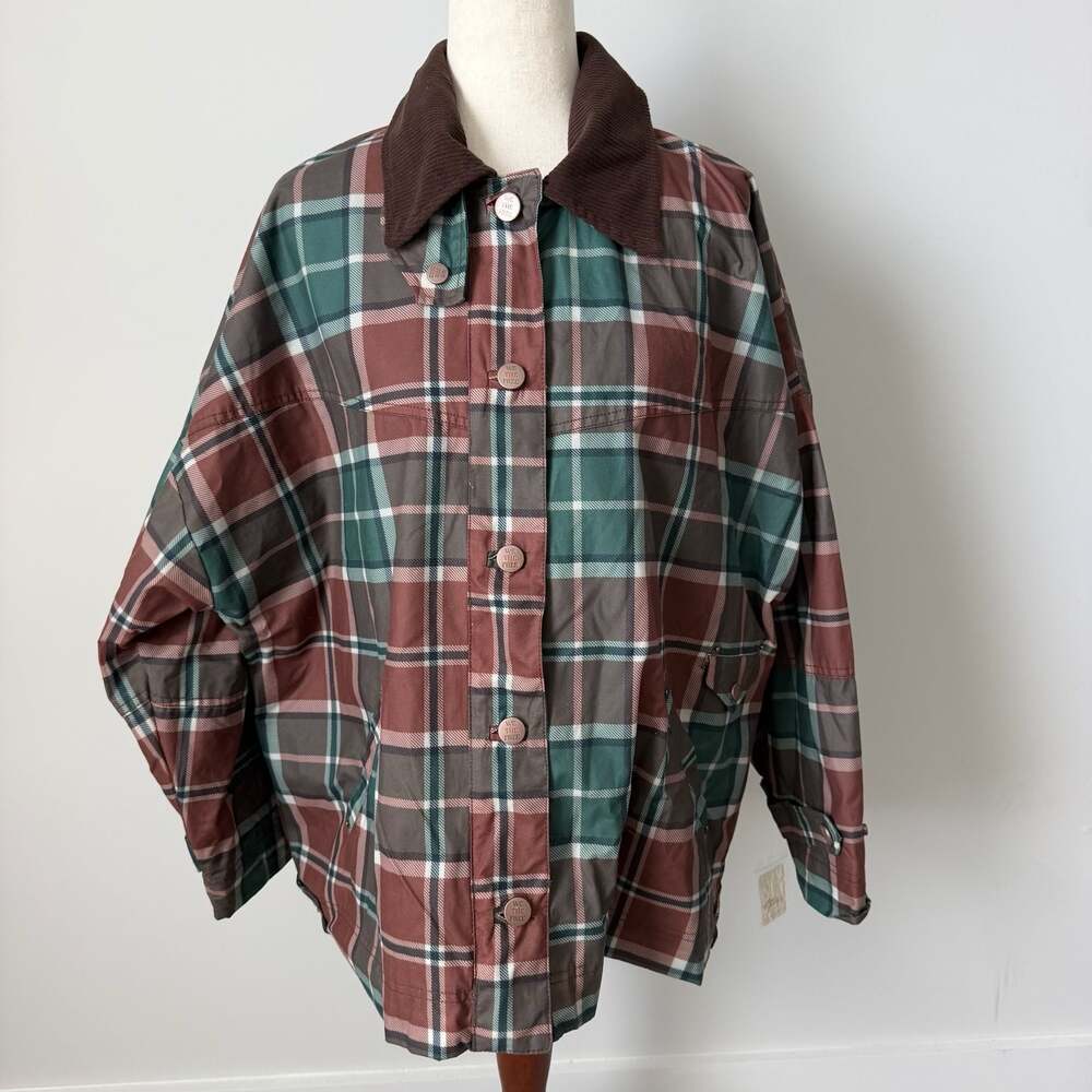 We The Free Free People Cori Waxed Printed Jacket Plaid 2 Earth Combo